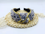 Golden edge knot wide headband with pearls and rhinestones,Gray satin wide knotted Handmade for women