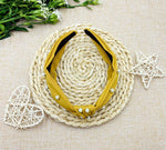 Mustard satin knotted wide headband with pearls,Bead and Boho Handmade for women